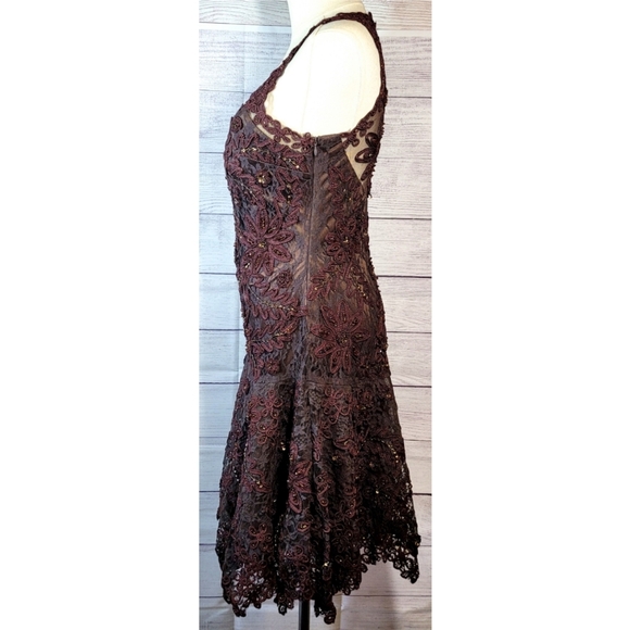 SUE WONG Nocturne Womens Evening Dress Size 4 Burgundy Lace Embroidered Beaded - Picture 3 of 16